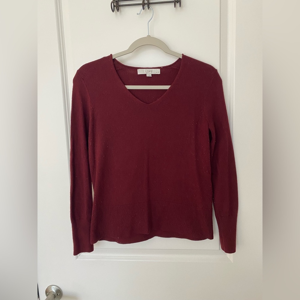 Loft Petite Rib Trim V-Neck Sweater